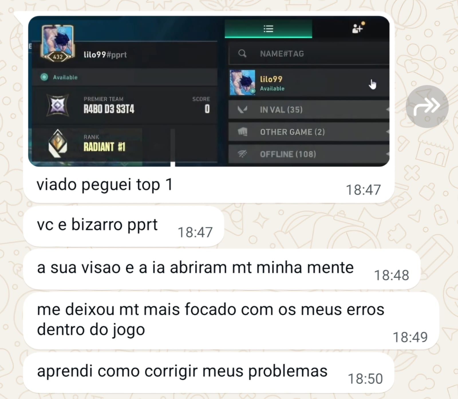 Jogador pegando Top 1 Radiante