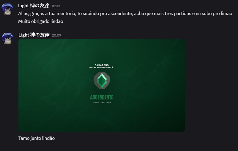 Jogador subindo para Ascendente após mentoria